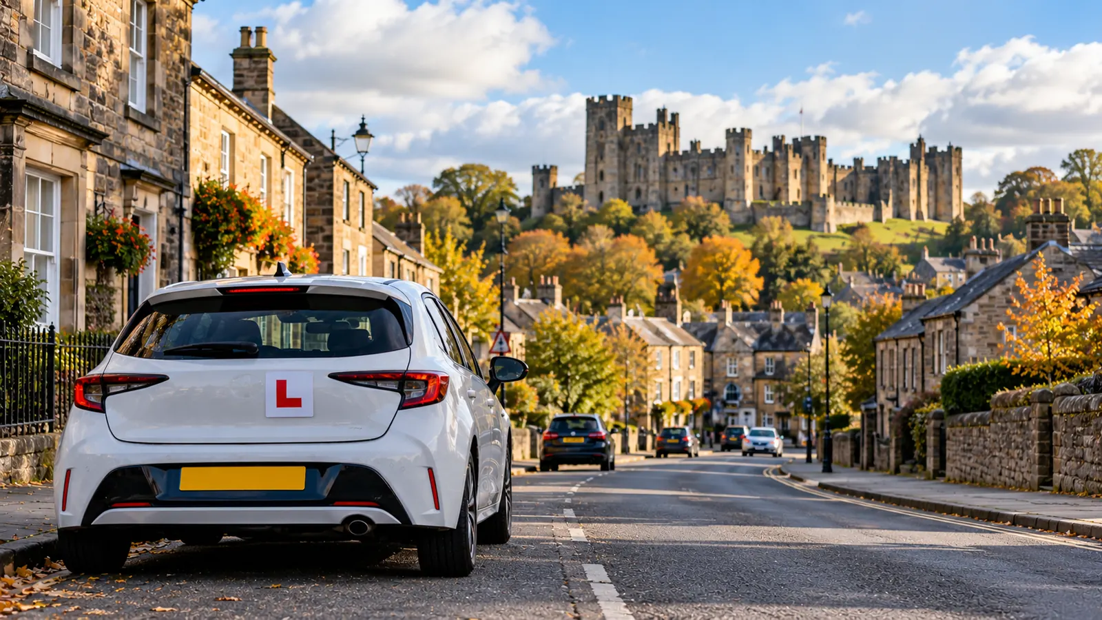 Learner driver preparing for a driving test in Northumberland